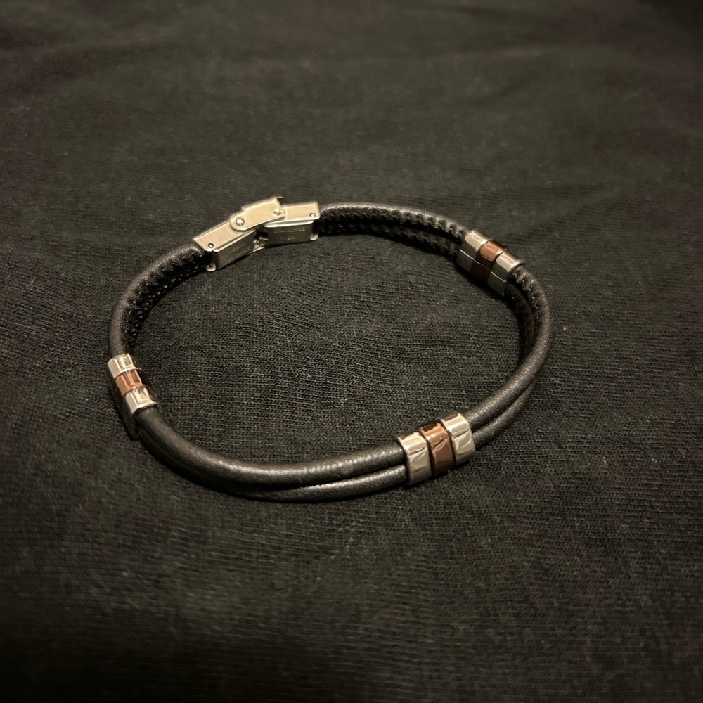 Men's Black and Silver Bracelet